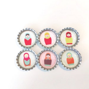 Stacking Dolls Bottle Cap Magnets set of 6
