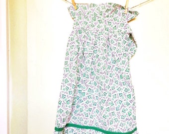 1960s Handmade Vintage Green/Blue Geometric Design Apron