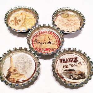 Conjunto de 5 cartões postais de Paris com tampa de garrafa magnética