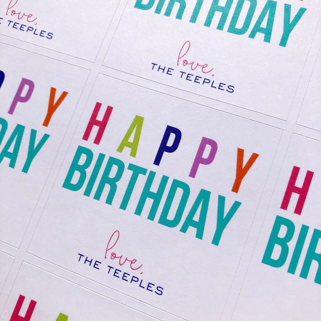 Square Gift Sticker • tag | Colorful Birthday - Etsy