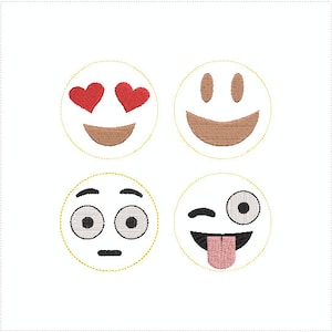 Emoji Faces embroidery designs - 32 total designs - 4 sizes each, 4 different emoji faces - with and without outline