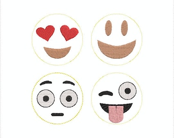 Emoji Faces embroidery designs - 32 total designs - 4 sizes each, 4 different emoji faces - with and without outline