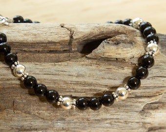 Gemstone bracelet, sterling silver beads, onyx bead bracelet, onyx beads, black beads, black gemstone beads, feminine bracelet