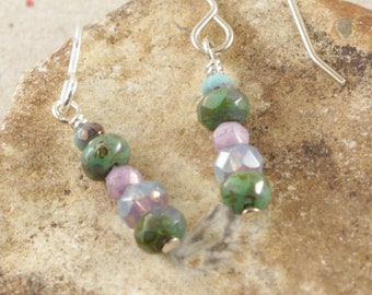 handmade earrings, glass bead earrings, Czech glass earrings, handmade jewelry, beaded earrings, sterling silver earrings, green earrings