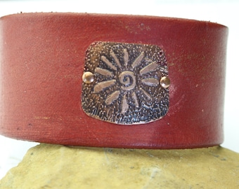 Leather cuff bracelet unique handmade jewelry