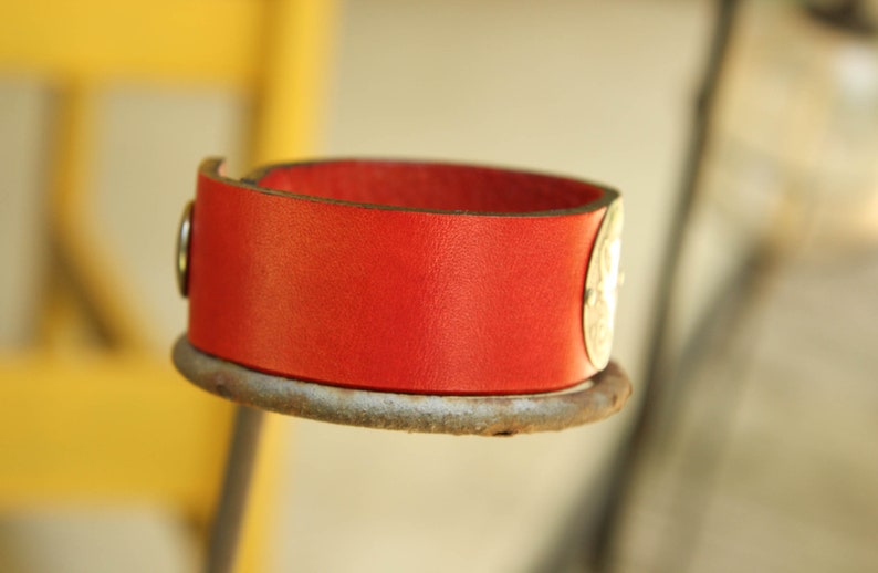 Leather cuff bracelet, cuff bracelet, leather bracelet, red leather bracelet, leather & silver cuff, red leather cuff image 5