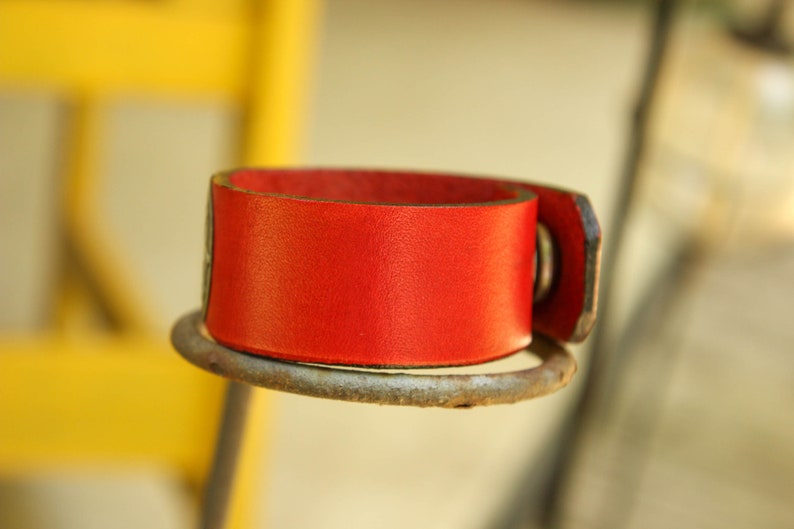 Leather cuff bracelet, cuff bracelet, leather bracelet, red leather bracelet, leather & silver cuff, red leather cuff image 7