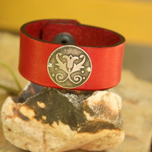 Leather cuff bracelet, cuff bracelet, leather bracelet, red leather bracelet, leather & silver cuff, red leather cuff image 2