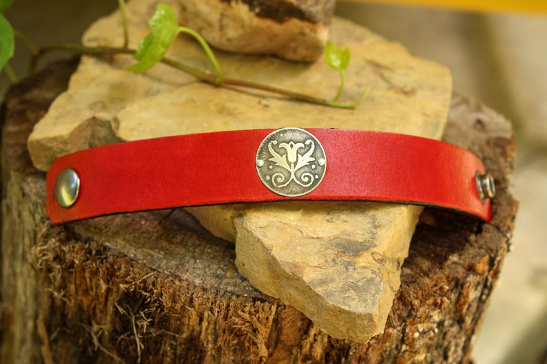 Leather cuff bracelet, cuff bracelet, leather bracelet, red leather bracelet, leather & silver cuff, red leather cuff image 3