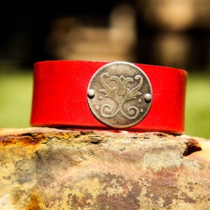 Leather cuff bracelet, cuff bracelet, leather bracelet, red leather bracelet, leather & silver cuff, red leather cuff image 8