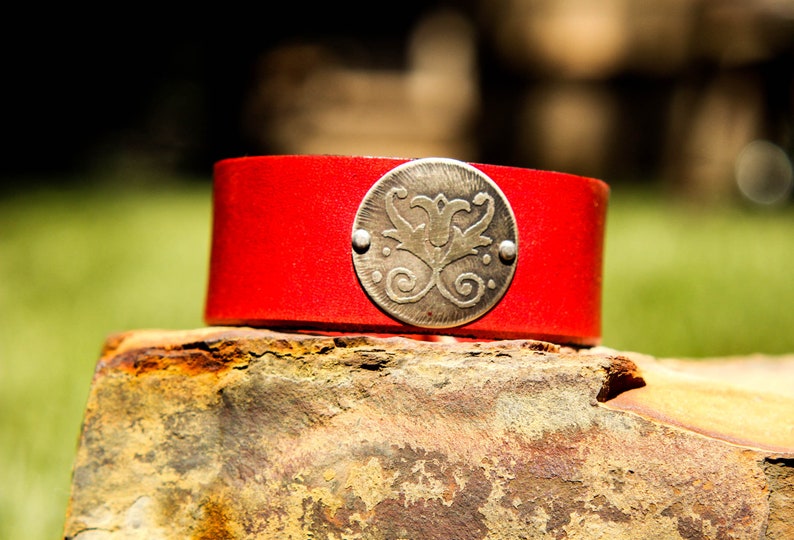 Leather cuff bracelet, cuff bracelet, leather bracelet, red leather bracelet, leather & silver cuff, red leather cuff image 8