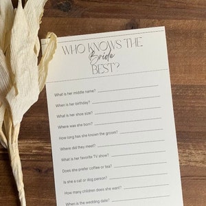 Jeu de 10 cartes de jeu pour Shower nuptiale imprimé Who Knows The Bride
