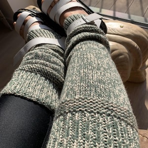 Hand Knitted Chunky Leg Warmers: Green Mint Acrylic Wool Boot Cuffs