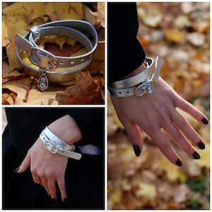 Women’s Leather Bracelet wrap around wrist with changeable buckle.