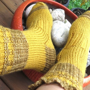 Hand Knitted Acrylic and Merino Wool Socks for women or men. Warm and cosy socks. Size 7-9.  Yellow, Brown. Ready to ship.