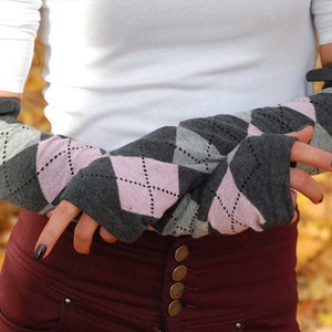 Stylish Multicolour- Dark Grey, Light Grey, Pink - Hand warmers, long fingerless gloves, arm warmers with unique black belt and buckle