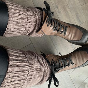 Grof gebreide beenwarmers, gebreide yoga-beenwarmers, beenwarmers voor dansers, skaters, yoga, pilates - Acryl veganistisch bruin Acryl wollen laarsmanchetten