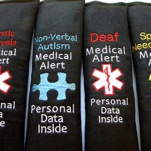 Infant Medical Alert Seat Belt, Baby Carrier Medical Alert, Seat Belt Cover, Autism Awareness, Medical Information ID, Car Accessory, ID Tag
