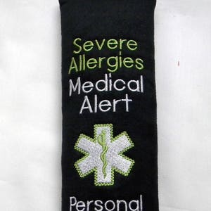 Allergies, Severe Allergies, Medical Alert Seat Belt, Seat Belt Cover, Medical Tag, Medical Alert, Seat Belt Wrap, Allergy Alert, Medical ID