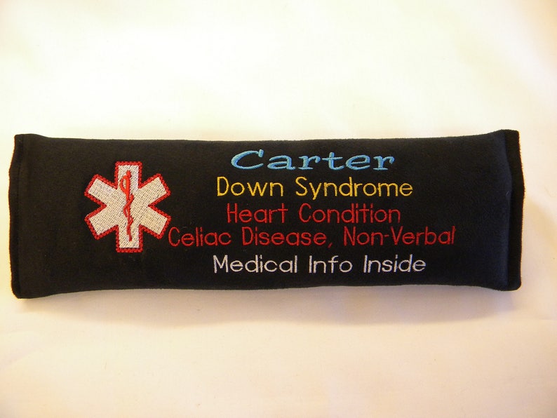 Dementia Personalized Seat Belt Cover Info Awareness Custom Special Conditions Medical Alert Spotter Custom Name Contact Safety Blood Type