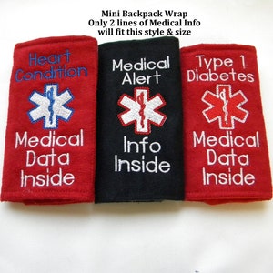 Backpack Medical Alert, Medical Alert Purse Tag, Medical Information Tag, Medical Information Key Tag, Medical Alert Bicycle Tag, Medical ID image 2