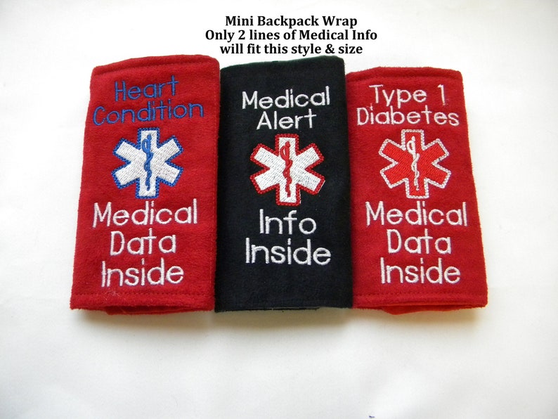 Backpack Medical Alert, Medical Alert Purse Tag, Medical Information Tag, Medical Information Key Tag, Medical Alert Bicycle Tag, Medical ID image 2