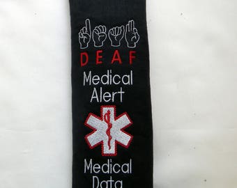 Deaf Medical Alert Seat Belt, Deaf Seat Belt Cover, Deaf Medical Tag, Medical Alert, Seat Belt Wrap, Medical Information Tag, Medical ID