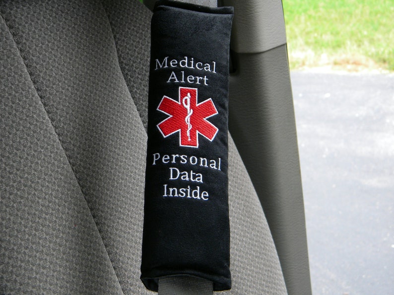 Medical Alert Seat Belt Cover, Alzheimers, Medical Alert Seat Belt, Seat Belt Cover, Medical Information Tag, Diabetic ID Tag, Medical Tag image 1