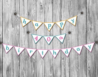 INSTANT DOWNLOAD -Customizable Birthday Banner with Mini Hearts