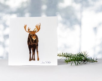 Moose drawing, fine art print, wildlife art, wild animal drawing, woodland animal, nursery wall art, forest animals, moose illustration