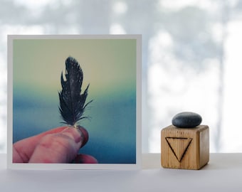 Limited edition fine art photography print, raven feather, nature photography, Northwest Territories, rustic image, square print