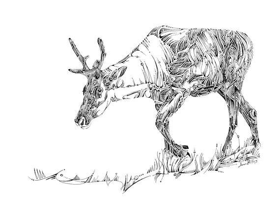 Wonderbaarlijk Wilde dieren tekenen unieke dierlijke illustratie kariboe | Etsy VH-17
