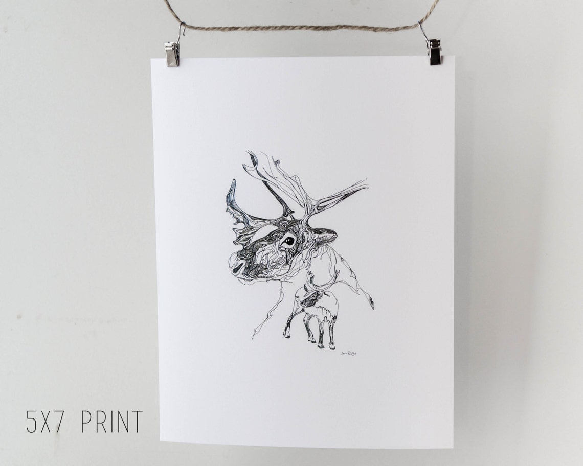 Caribou spirit drawing caribou illustration line drawing Etsy
