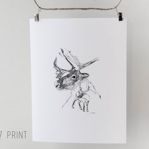 Caribou spirit drawing, caribou illustration, line drawing, reproduction of original drawing, animal artwork, woodland animals, caribou art image 3