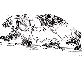 Wolverine illustration, fine line artwork, black and white, wolverine drawing, wildlife art, wildlife artwork, nature drawing