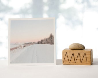 Fine art landscape photograph, textured matte square print, soft pastel photo, light pink sky nature print, mountain scenery photo