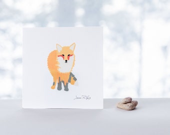 Red fox drawing, fox illustration, digital illustration, wildlife art, Canadian animals, fox nursery art, square print, red fox artwork