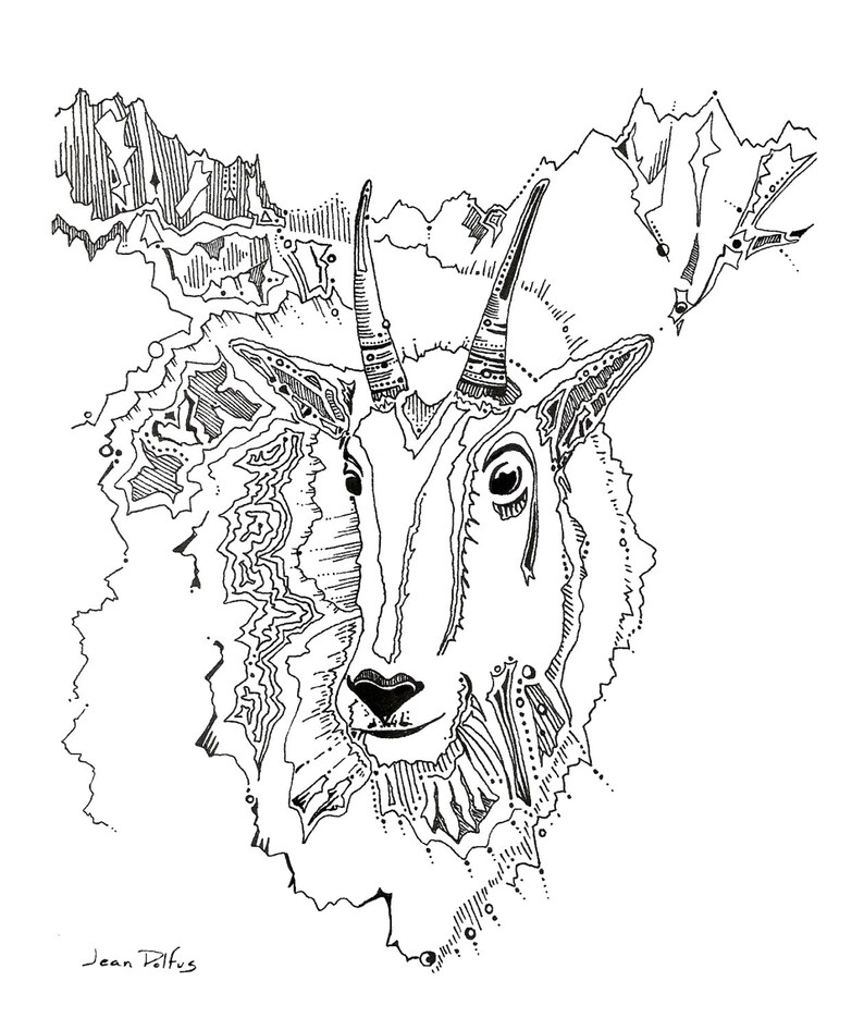 Bergziege Zeichnung, Mt Ziege, Tier Kunstwerk, Fine Art Print, wilde Tiere, Natur Kunstwerk, Mt Ziege Illustration, Natur Geschichte Kunst Bild 1