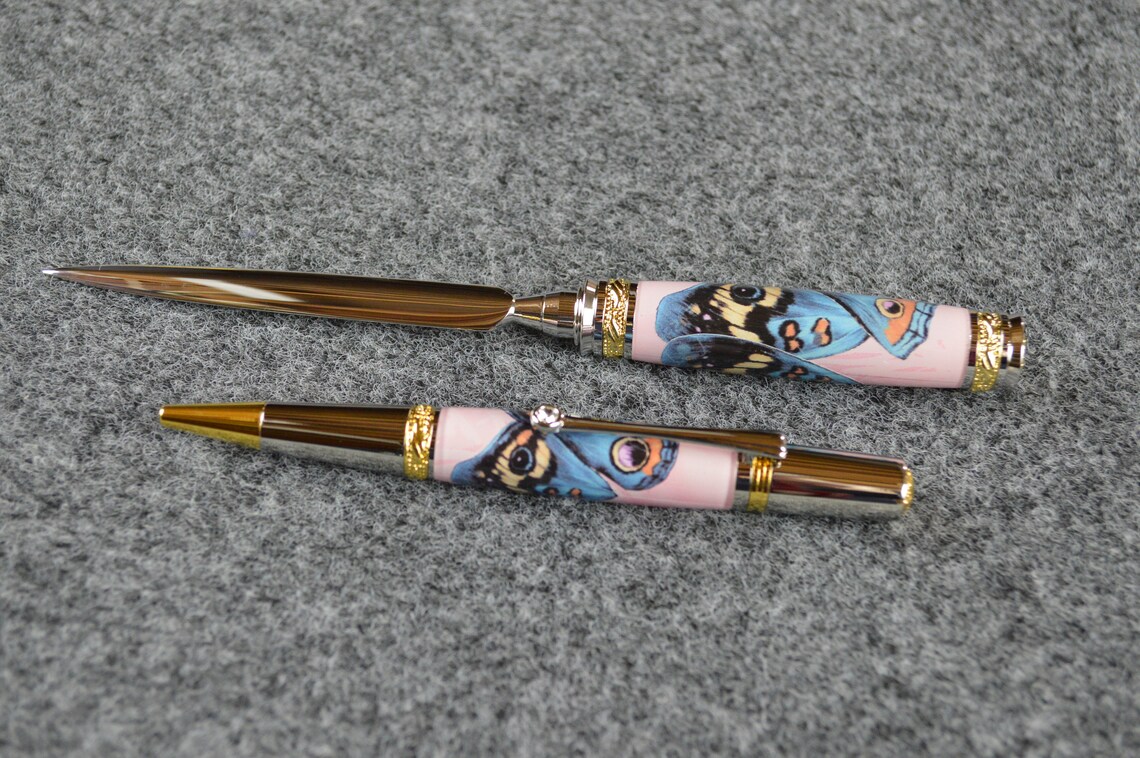 Butterfly Letter Opener Combination Desk Set With Solid Cherry Etsy