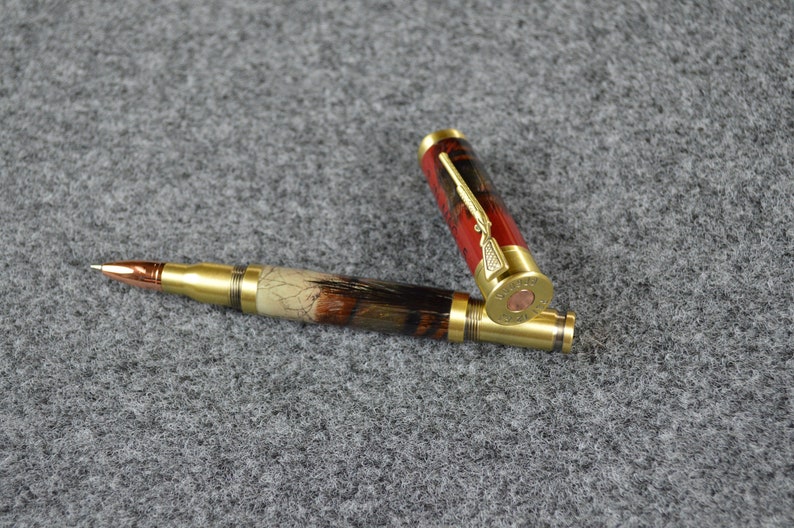 Shotgun Shell Pen With Turkey Feathers and Beard, Ceramic Rollerball
