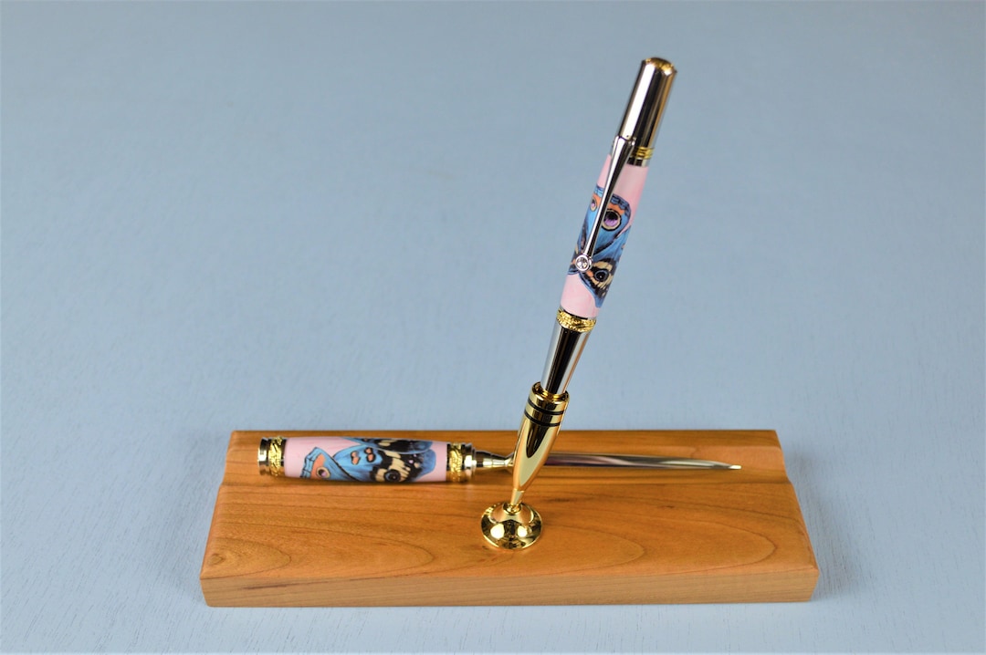 Butterfly Letter Opener Combination Desk Set With Solid Cherry Base