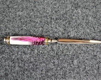 Pink Feather Letter Opener, Majestic Squire Mail Knife,  #0288