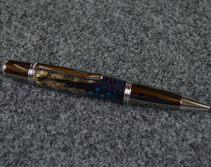 Custom Rattlesnake Pen with Real Feathers, Gun Metal Finish   #0238