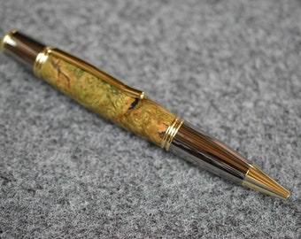 Olive Wood Pen, Gold Titanium Hardware, Stabilized Spalted Wood,  #0276