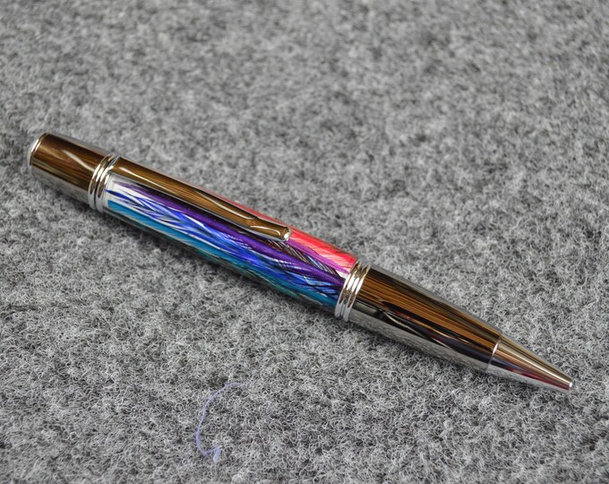 Color Wheel Feather Pen, Multi Color Rooster Plumage, 0252