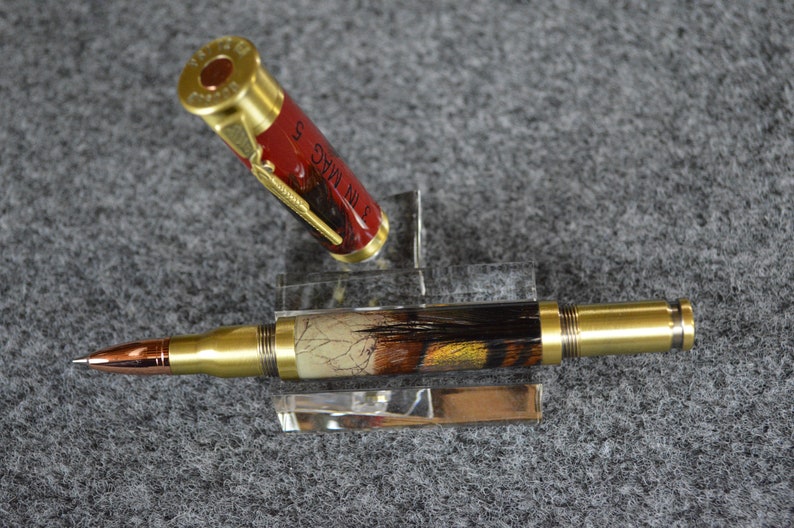 Shotgun Shell Pen With Turkey Feathers and Beard, Ceramic Rollerball