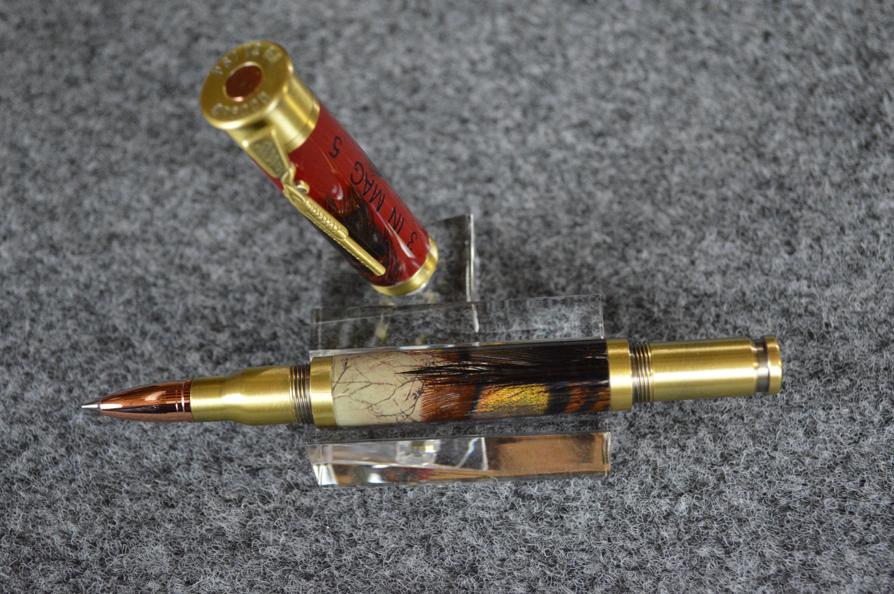 Shotgun Shell Pen with Turkey Feathers and Beard, Ceramic Rollerball