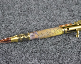 Bolt Action Patriotic Pen with Eagle Head Picture,  U S Constitution and Feathers #0227