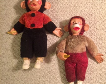 vintage stuffed monkey holding banana