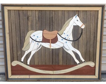 Original 1970s Theodore Degroot Signed Wooden Rocking Horse Art 37x29” VGC
